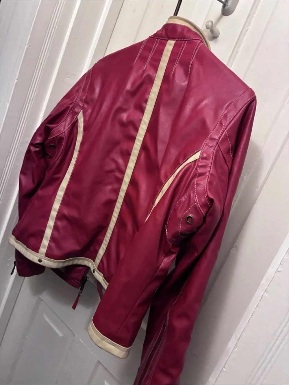 Women's Magenta Faux Leather Biker Jacket XL
